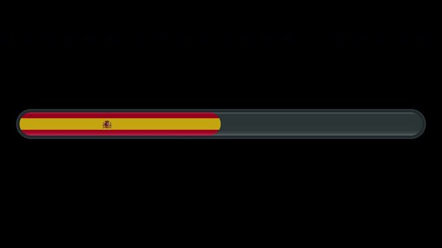 Loading progress bar animation with the Spain flag on a transparent background in 4K