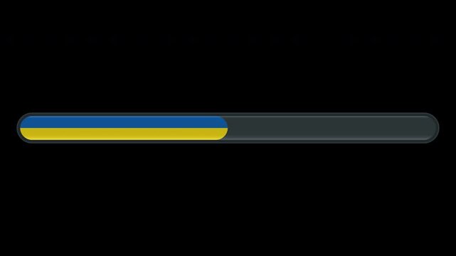 Loading progress bar animation with the Ukrainian flag on a transparent background in 4K