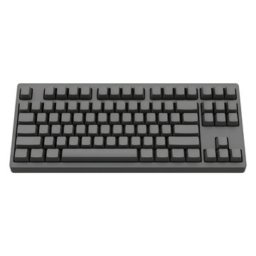 3D Render of a Modern Minimalist Mechanical Computer Keyboard with Blank Dark Grey Keycaps Isolated on White Background