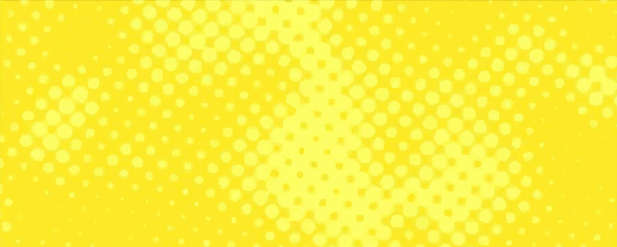 Pop art lemon yellow background with halftone patterns in comic book style, vector.