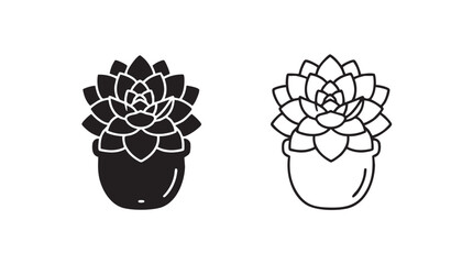 Obraz premium succulent vector silhouette with line art pair icon featuring plant, pot, black