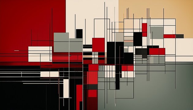 modular rectangle grid red black sage cream abstract background