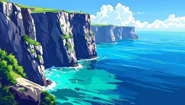 Dramatic Coastal Cliffs Overlooking Turquoise Ocean Waters.