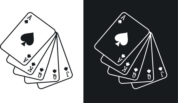 Spade royal flush playing cards, casino gambling vector, poker hand icons