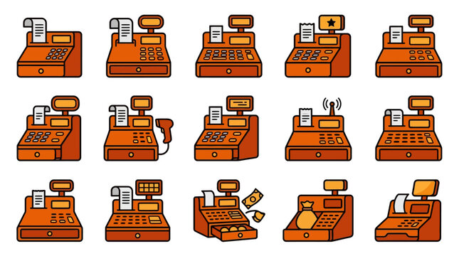 Cash register and point of sale terminal icons.