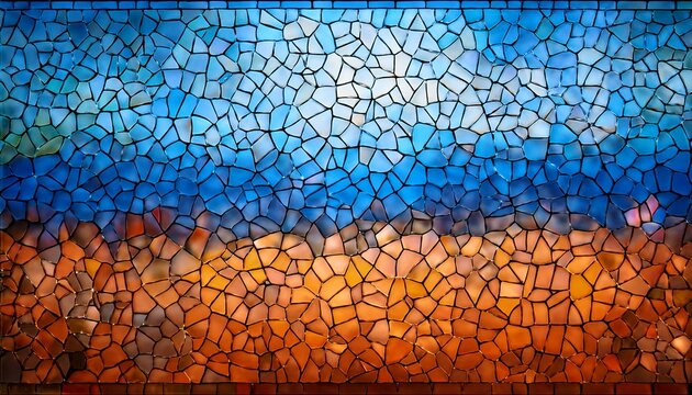 blue orange stained glass mosaic leaded tile pattern background