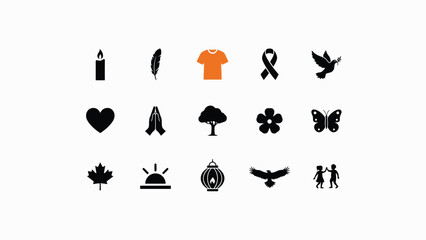 Obraz premium Minimalist symbolic icons collection with unity against neutral background displays clean monochromatic tree interconnected figures evoking themes remembrance
