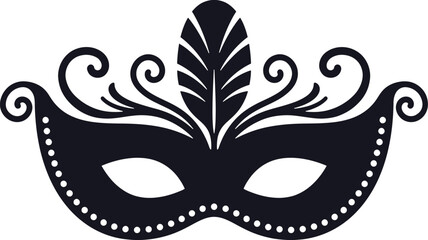 Venetian masquerade mask vector, black carnival mask with feather and swirls © Meow