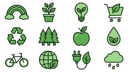 Fototapeta premium Green ecology and environmental sustainability icon set.