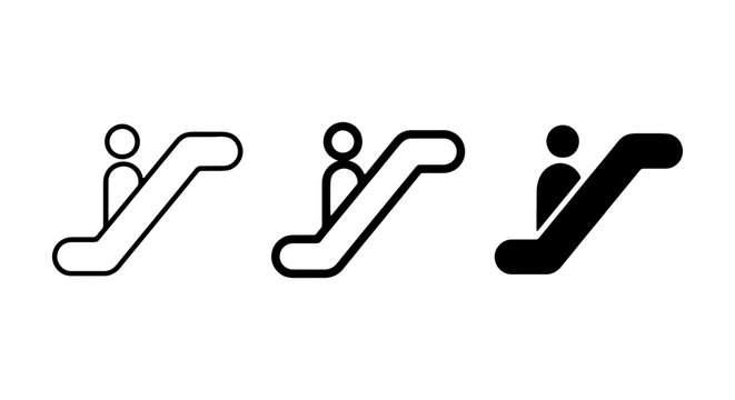 Escalator Icons Set, Modern Moving Staircase Symbols, Public Transport Vector Graphics