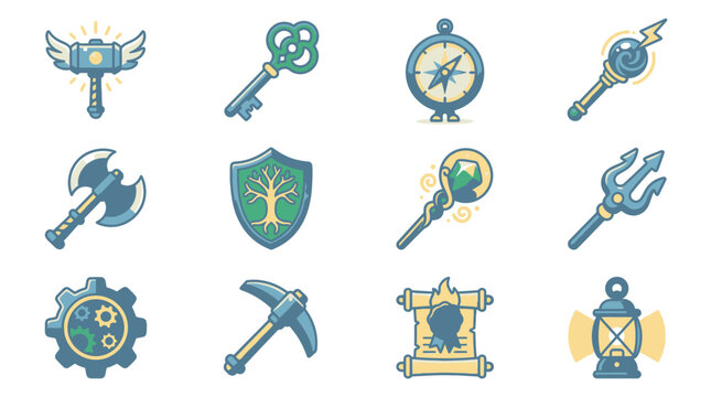 Blue fantasy navigation and quest item icons
