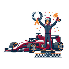 Fototapeta premium Triumphant Formula One Driver Celebrating Victory.