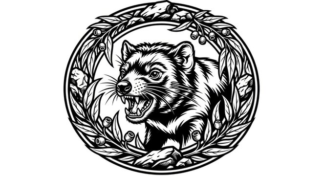 Furry animal in circular frame.