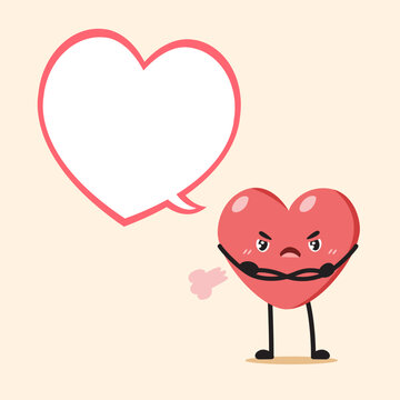 Cute angry heart character with heart speech bubble cartoon vector illustration