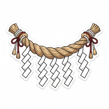 Traditional Japanese Shimenawa rope knot illustration with decorative paper shide streamers