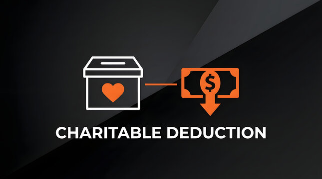 Modern illustration showing charitable donation tax benefits concept with money flow with using bold geometric shapes contrasting colors against dark background