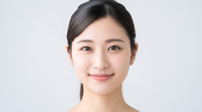 すっぴん・素肌で笑顔を見せる女性 スキンケア美肌ポートレート