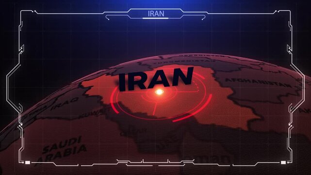 A 3D world map highlights Strait of Hormuz, and Iran, the Middle East, IRAN map, Strait of Hormuz,
