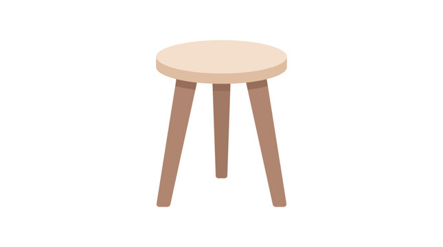 A minimalist wooden stool with three sturdy legs and a smooth circular top rendered in a clean flat vector style