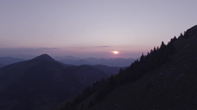 Sunset over beautiful mountain panorama in the Alps. Achenkirch, Austria