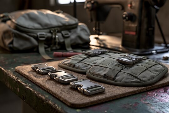 Replacement Sternum Strap Buckles and Backpack Repair Parts on Workshop Bench