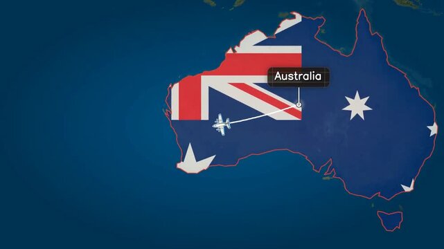 australia map with flag animation 