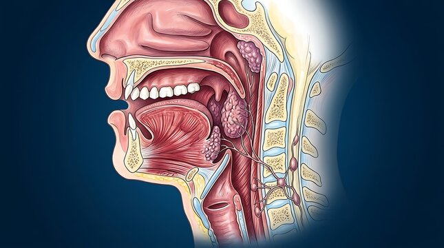 Detailed anatomical cross section of the human head and neck