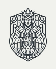 Obraz premium King's Symbol with Circuit Board Pattern and Lotus Flower, Digital Royalty Emblem