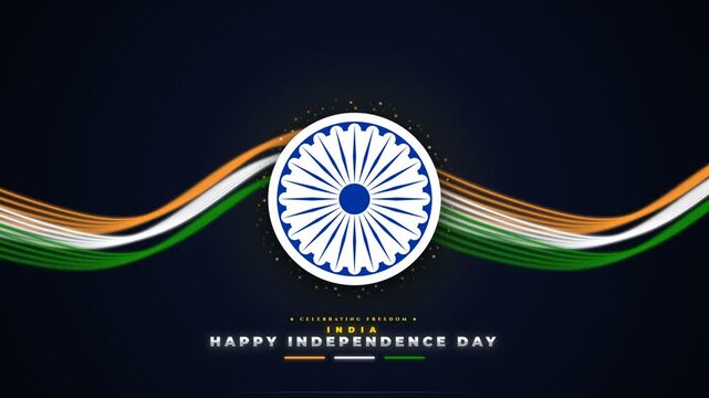 Happy independence day greeting with indian flag color ribbons. 4K Video