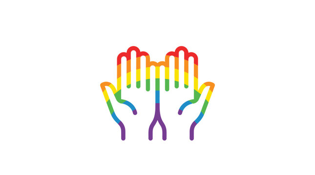 Rainbow colored hands making heart.