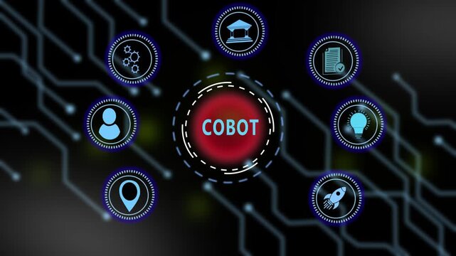 Advanced collaborative robot cobot technology interface featuring digital for industrial automation, smart manufacturing, artificial intelligence, and future robotics systems integration concepts