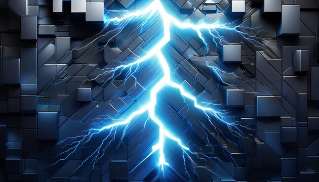 bright blue lightning bolt strikes downwards illuminating a gray pixelated aura