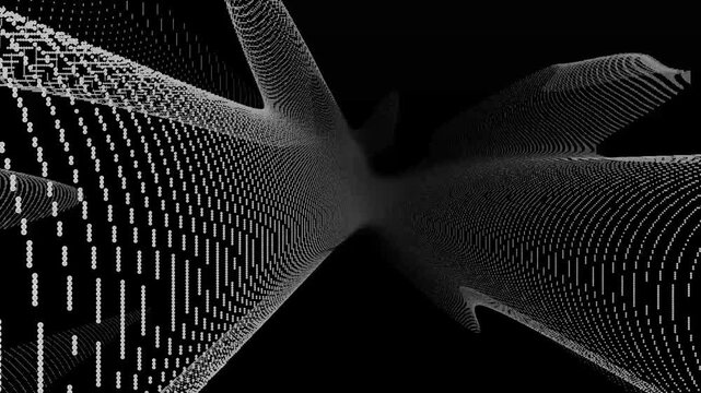 Dot-grid skyscrapers upward view wave lines background animation