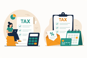 Fototapeta premium Accounting professionals working on tax documents illustration