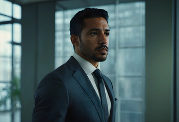 Fototapeta premium Focused male business professional in suit in modern office