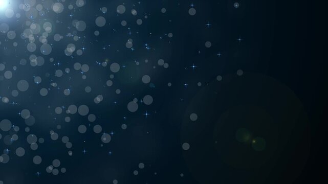 Dark abstract background with bokeh circles and subtle star-like glints, light flare in top-left soft lens flare animation