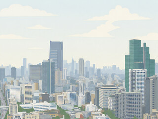 Fototapeta premium Modern City Skyline with High-Rise Buildings Flat Vector Illustration