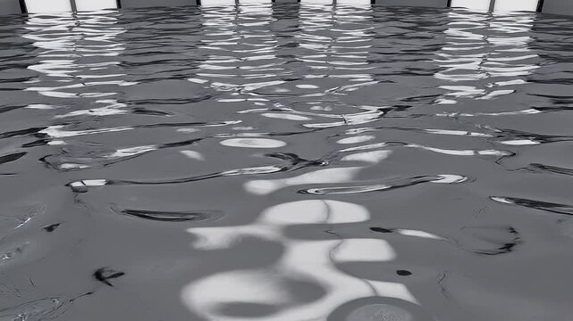 Abstract Shiny Metallic Liquid Surface with Silver Ripples and Chrome Reflections Creating Geometric Pattern Technical Background