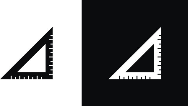 Ruler triangle icon set. Triangular ruler scale sign. drafting and stationery symbol. Geometry measurement and architecture tool  Solid silhouette in black and white backgrounds