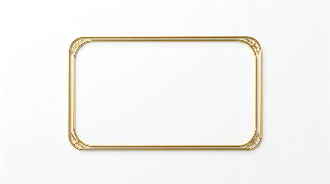 Elegant thin gold rectangle frame on plain white background with rectangle minimalist decorative