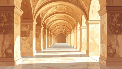 Fototapeta premium Elegant Arched Hallway with Warm Lighting and Symmetry.