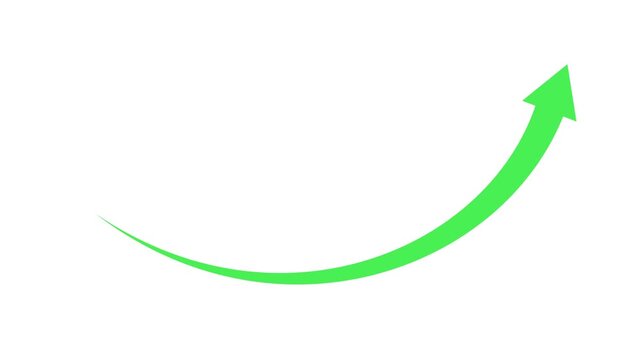 Simple curved arrow rising to the right growth progress and direction animation, Minimal upward curved arrow animated
