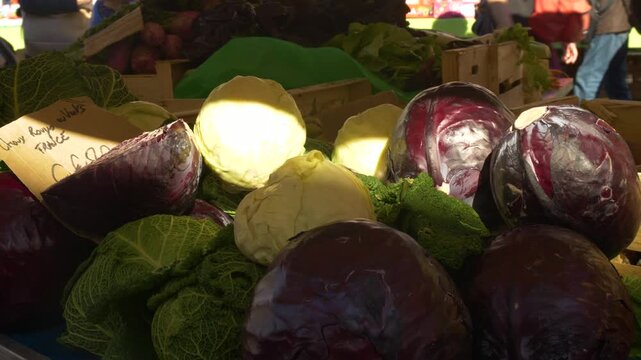 French farmers market selling fresh cabbage