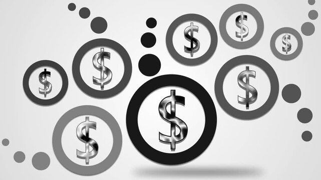 Colorful dollar signs inside circles background animation, Modern abstract finance concept for money savings investment and business themes