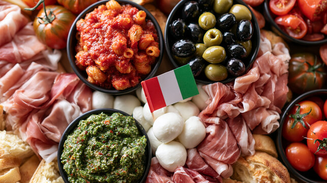Italian Antipasto Charcuterie Board with Flag