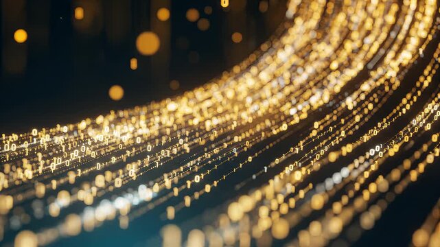 Golden Binary Code Data Stream Abstract Background