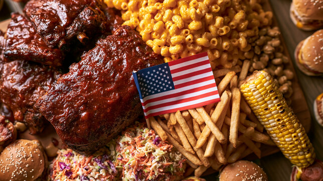 American Flag with Classic BBQ and Comfort Food