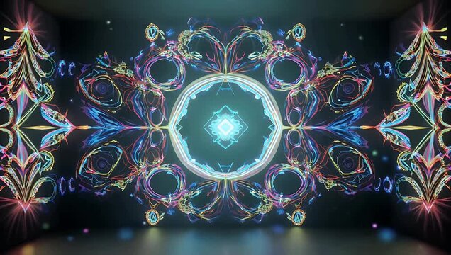 Broadcast ready 4K loopable abstract background filled with glittering multicolored high tech mosaic patterns ideal for concert event visuals digital stage walls and media backdrops