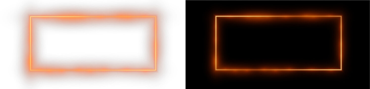 Neon orange rectangular glowing frames set isolated on black and white background