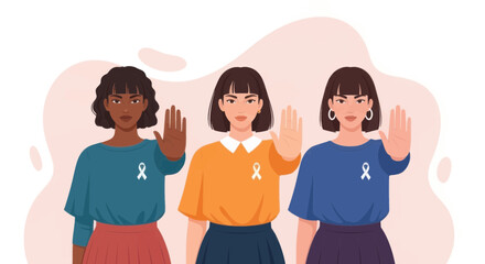Fototapeta premium Diverse women showing stop gesture with awareness ribbons